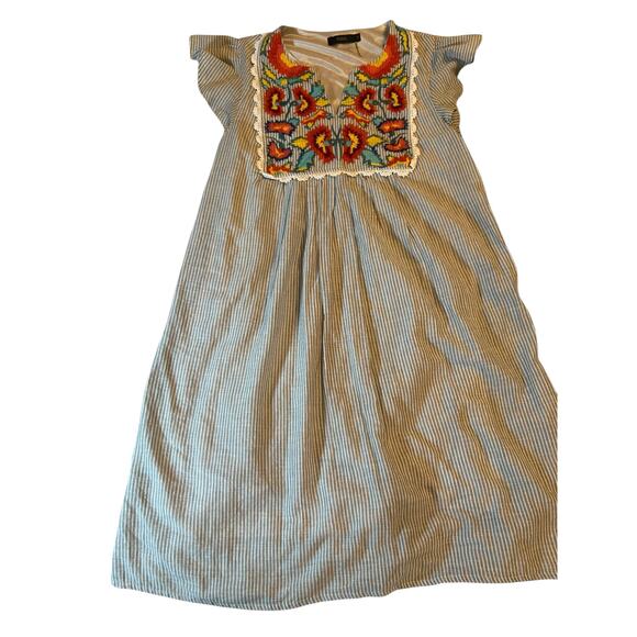 THML Gray and White Striped Dress with Floral Embroidery - Size S - Picture 5 of 14